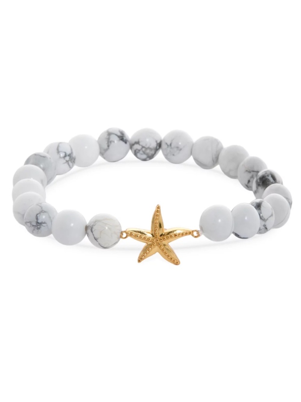 Star Fish Charm Gemstone Beaded Stretch Bracelet with Gold Starfish Accent